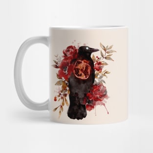 Autumn Oracle Crow Pomegranate Watercolor Mug